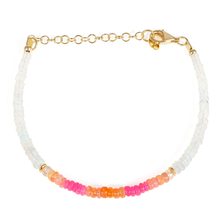 White and Pink Ethiopian Opal Silver Bracelet