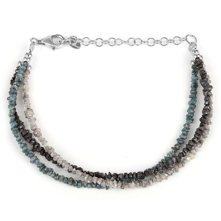 Multi Diamond Beads Layered Silver Bracelet