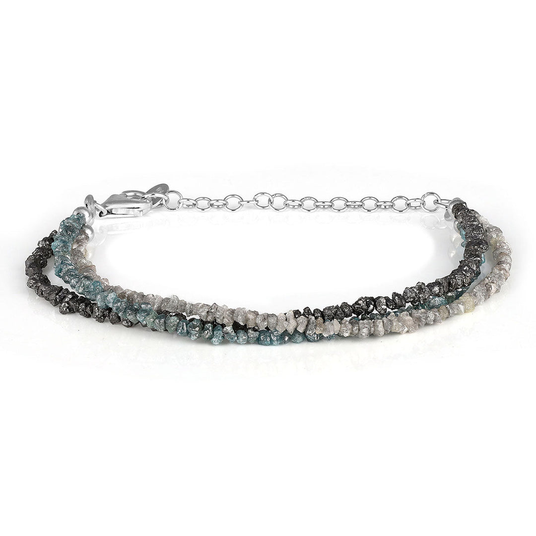 Multi Diamond Beads Layered Silver Bracelet