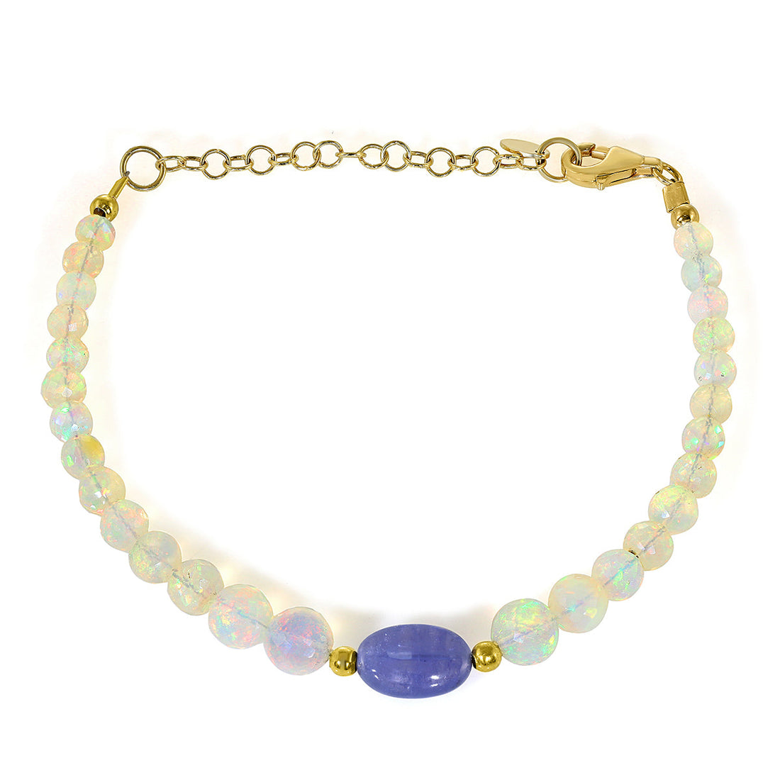 Ethiopian Opal and Tanzanite Silver Bracelet