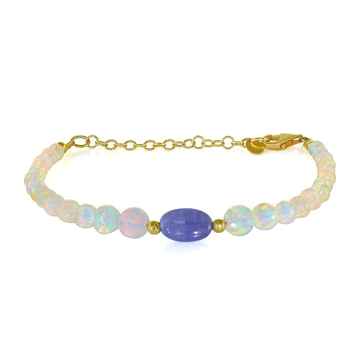 Ethiopian Opal and Tanzanite Silver Bracelet