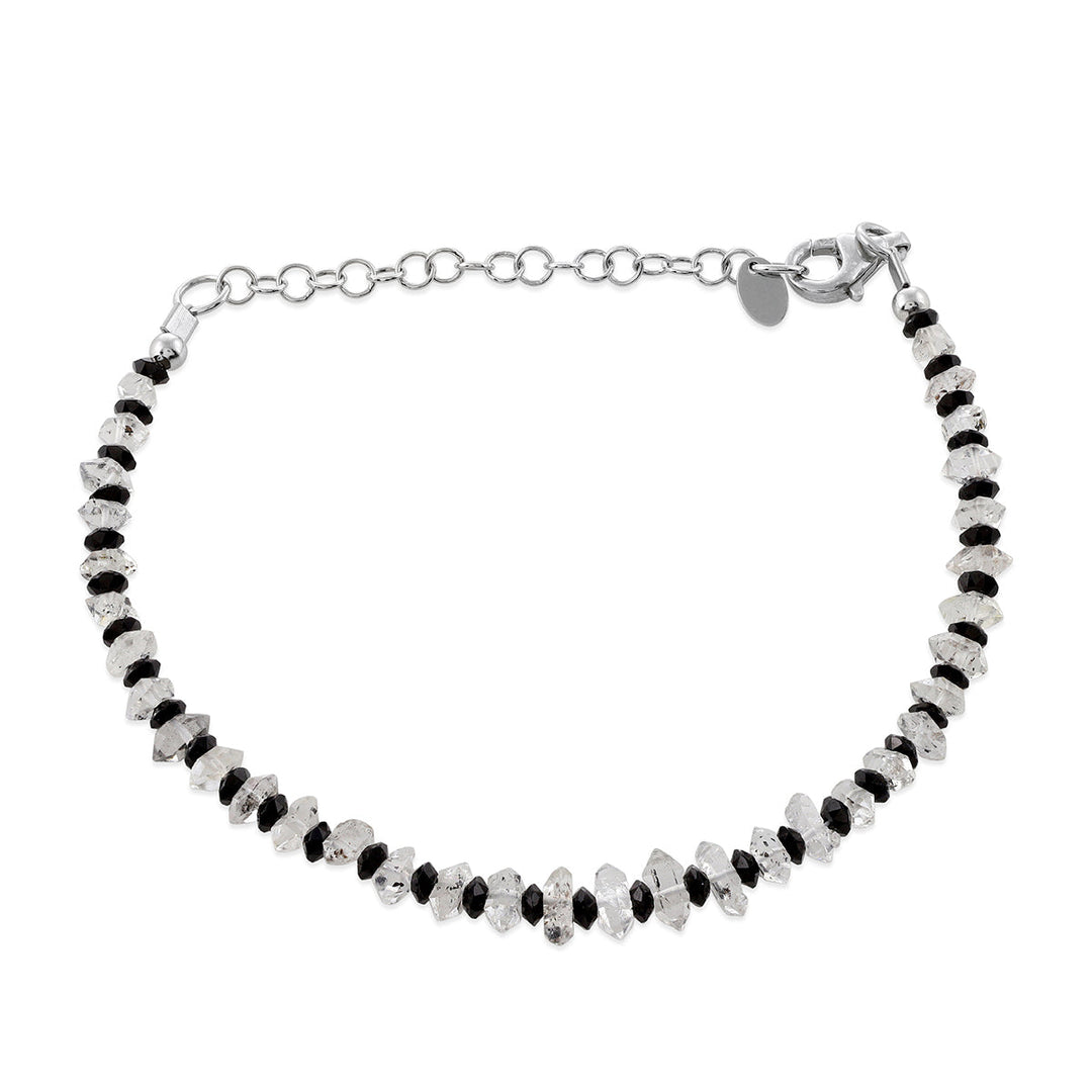 Black Spinel and Herkimer Diamond Silver Bracelet