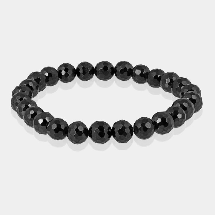 Black Spinel Round Beads Stretch Bracelet