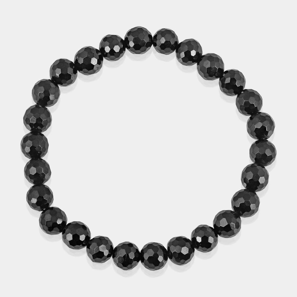 Black Spinel Round Beads Stretch Bracelet