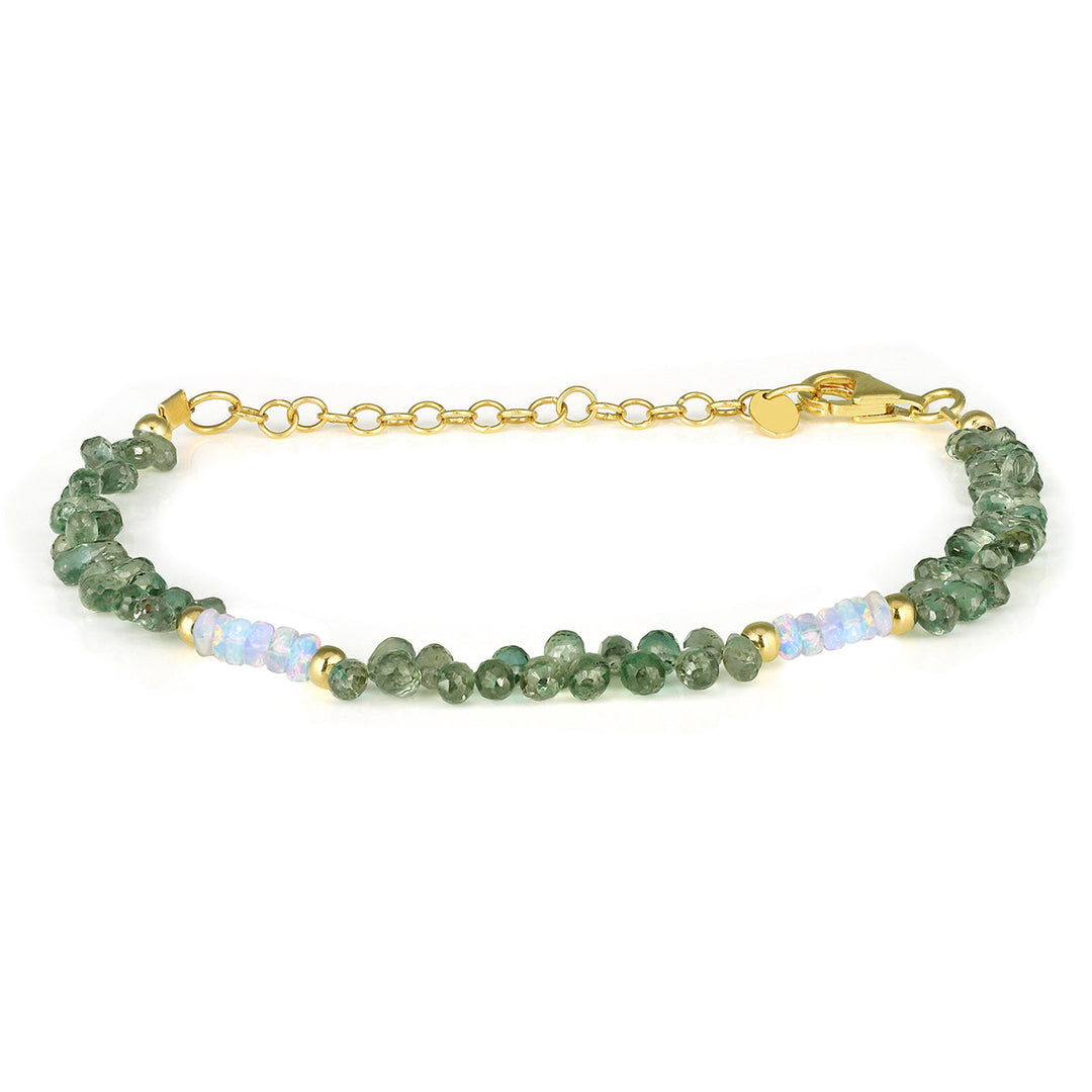 Green Sapphire and Ethiopian Opal Silver Bracelet