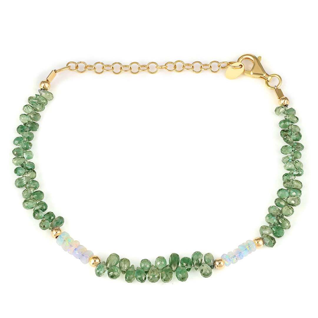 Green Sapphire and Ethiopian Opal Silver Bracelet