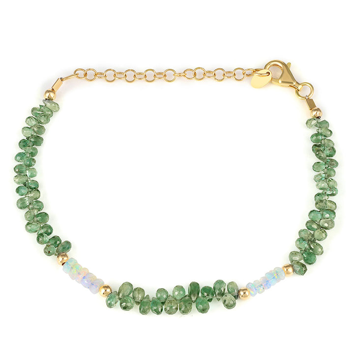 Green Sapphire and Ethiopian Opal Silver Bracelet