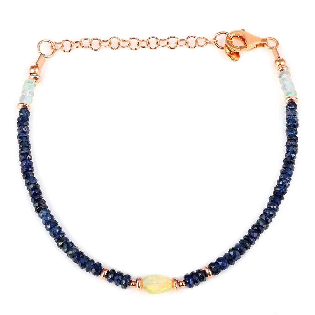 Blue Sapphire and Ethiopian Opal Silver Bracelet