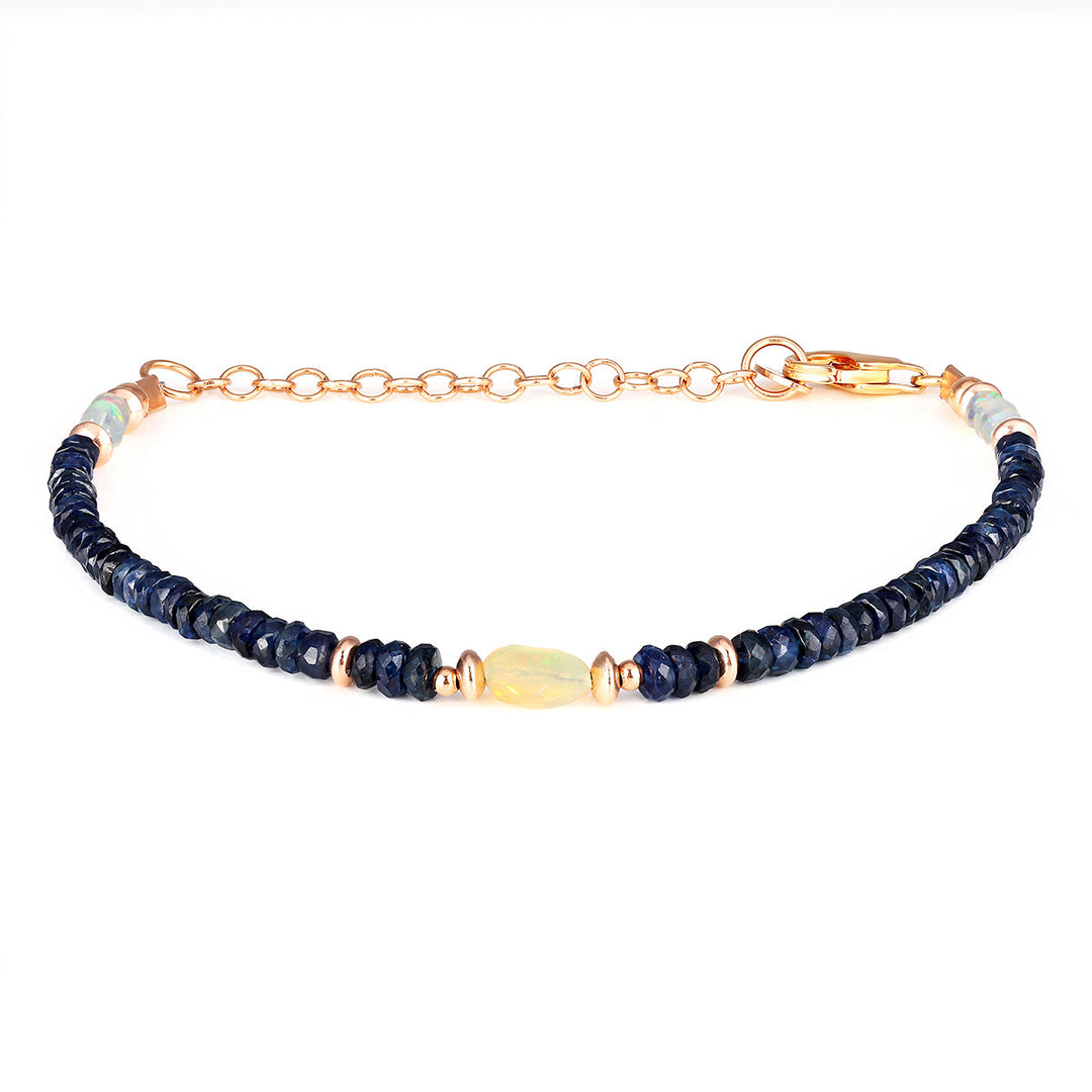 Blue Sapphire and Ethiopian Opal Silver Bracelet