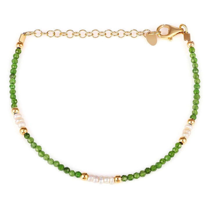 Chrome Diopside and Pearl Silver Bracelet