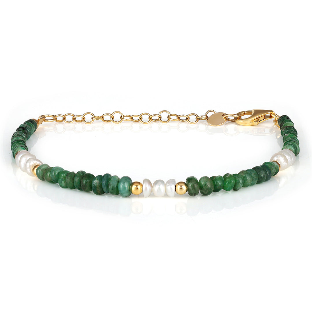 Emerald and Pearl Silver Bracelet