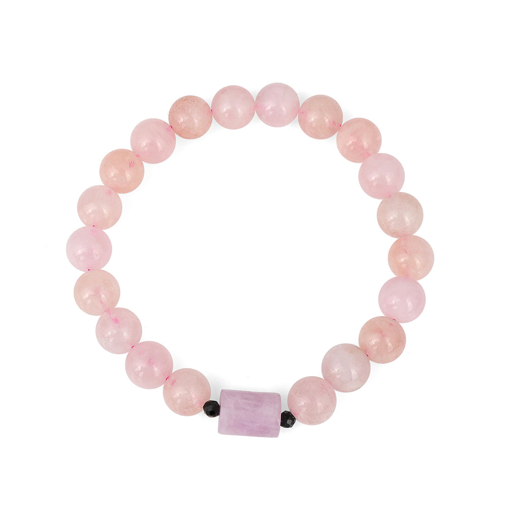 Morganite, Kunzite and Black Spinel Stretch Bracelet