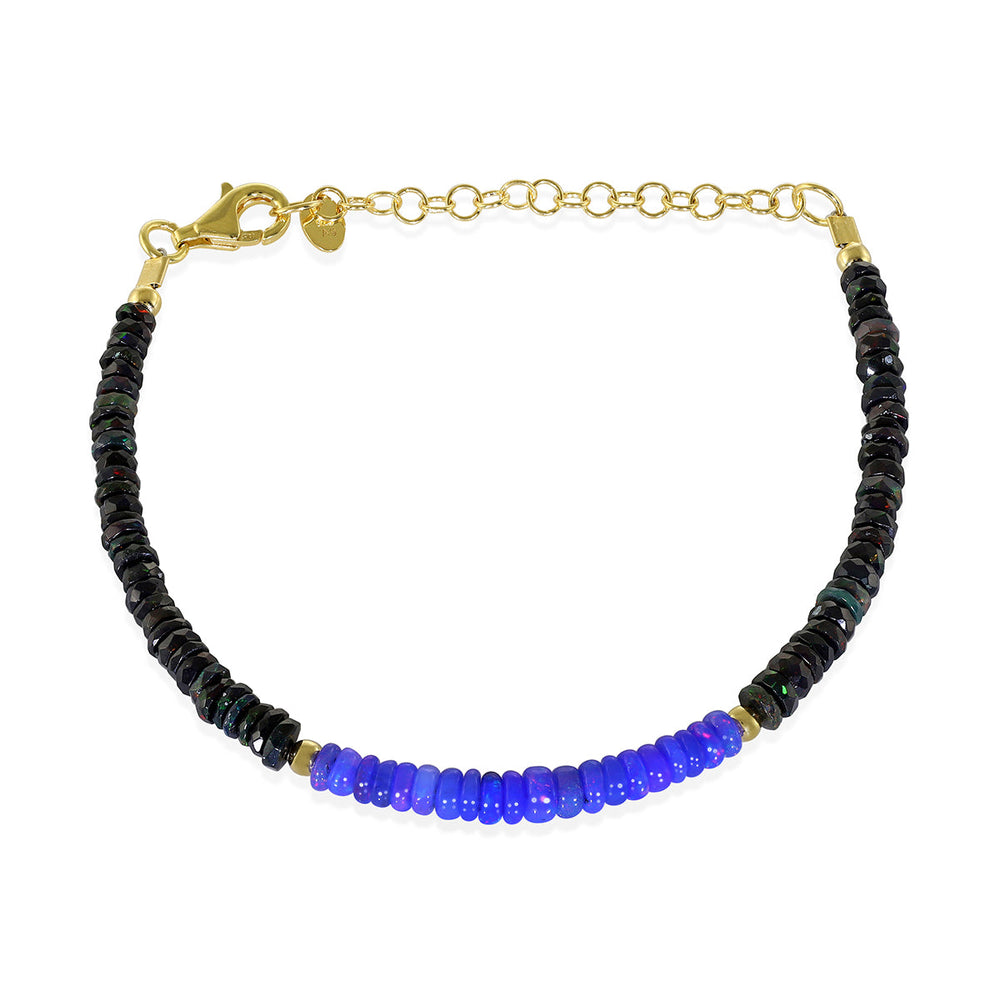 Ethiopian Black and Blue Opal Silver Bracelet