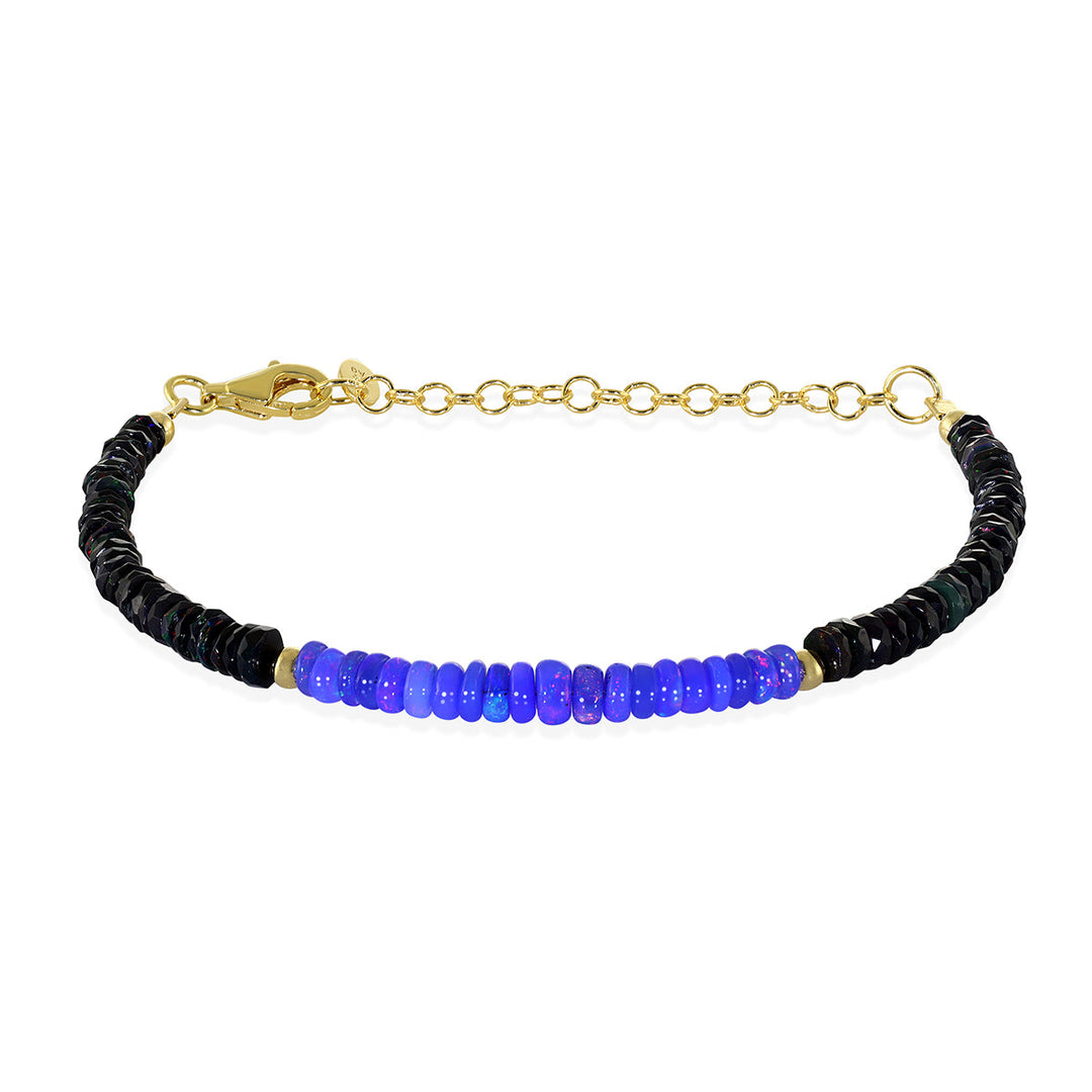 Ethiopian Black and Blue Opal Silver Bracelet