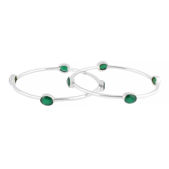 Green Onyx Silver Bangles