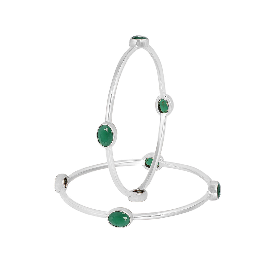 Green Onyx Silver Bangles