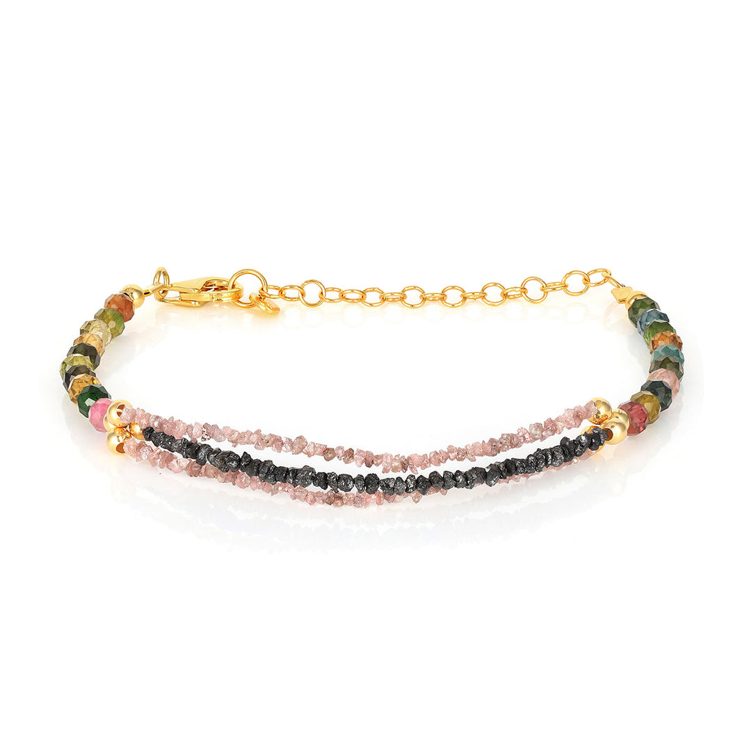 Multi Tourmaline and Diamond Silver Bracelet