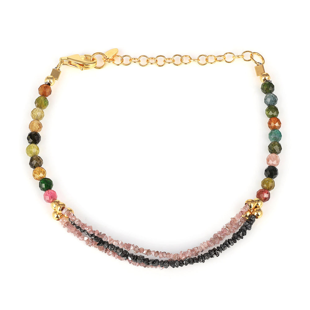 Multi Tourmaline and Diamond Silver Bracelet