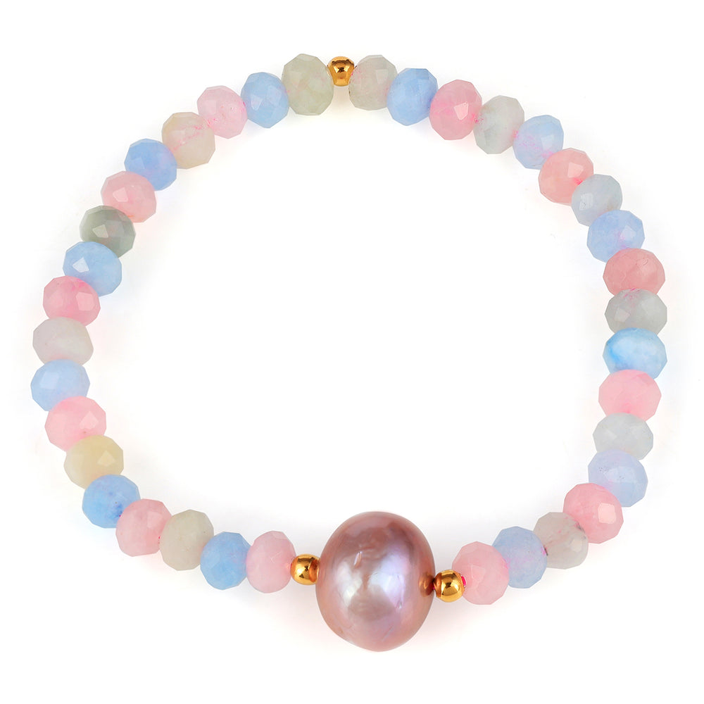 Multi Beryl and Pearl Stretch Bracelet