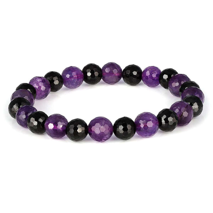 Amethyst and Black Spinel Unisex Stretch Bracelet