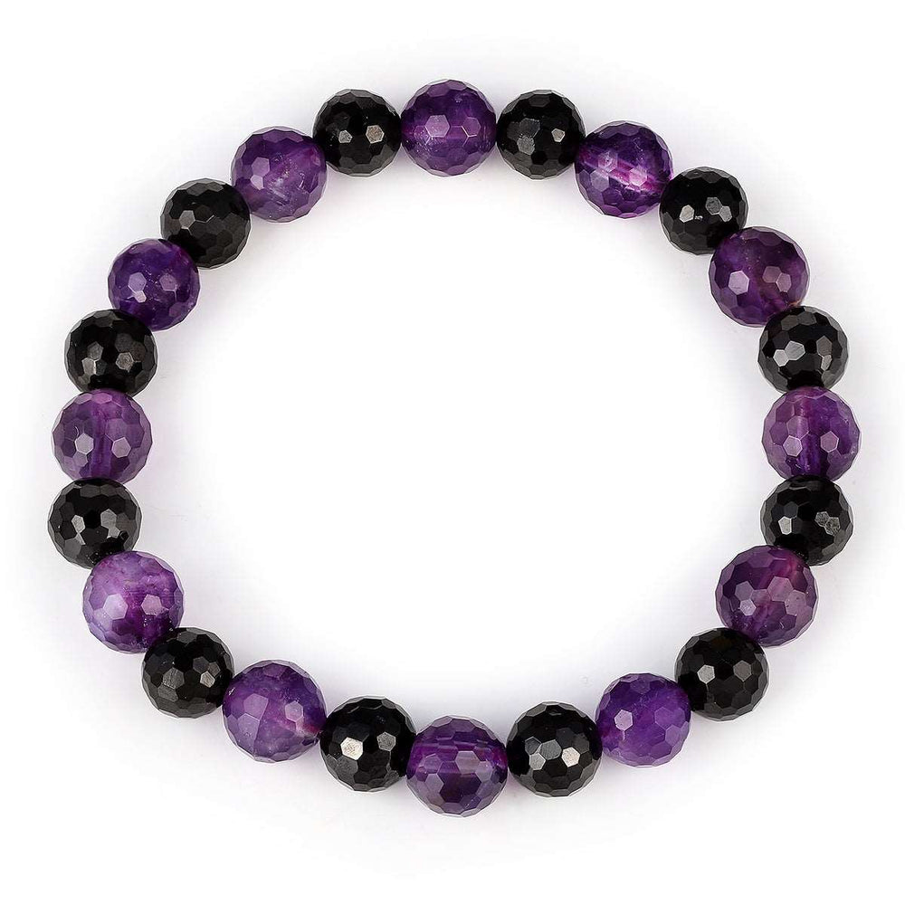 Amethyst and Black Spinel Unisex Stretch Bracelet