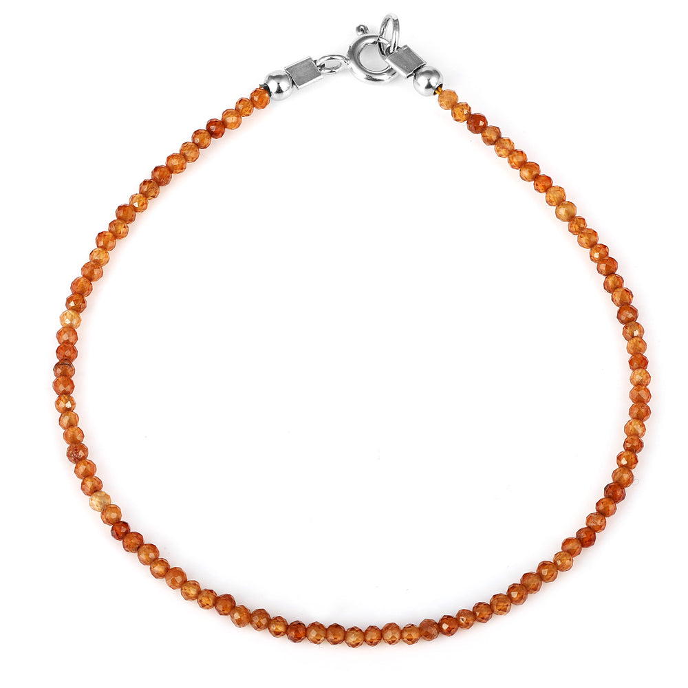 Hessonite Garnet Beads Silver Bracelet