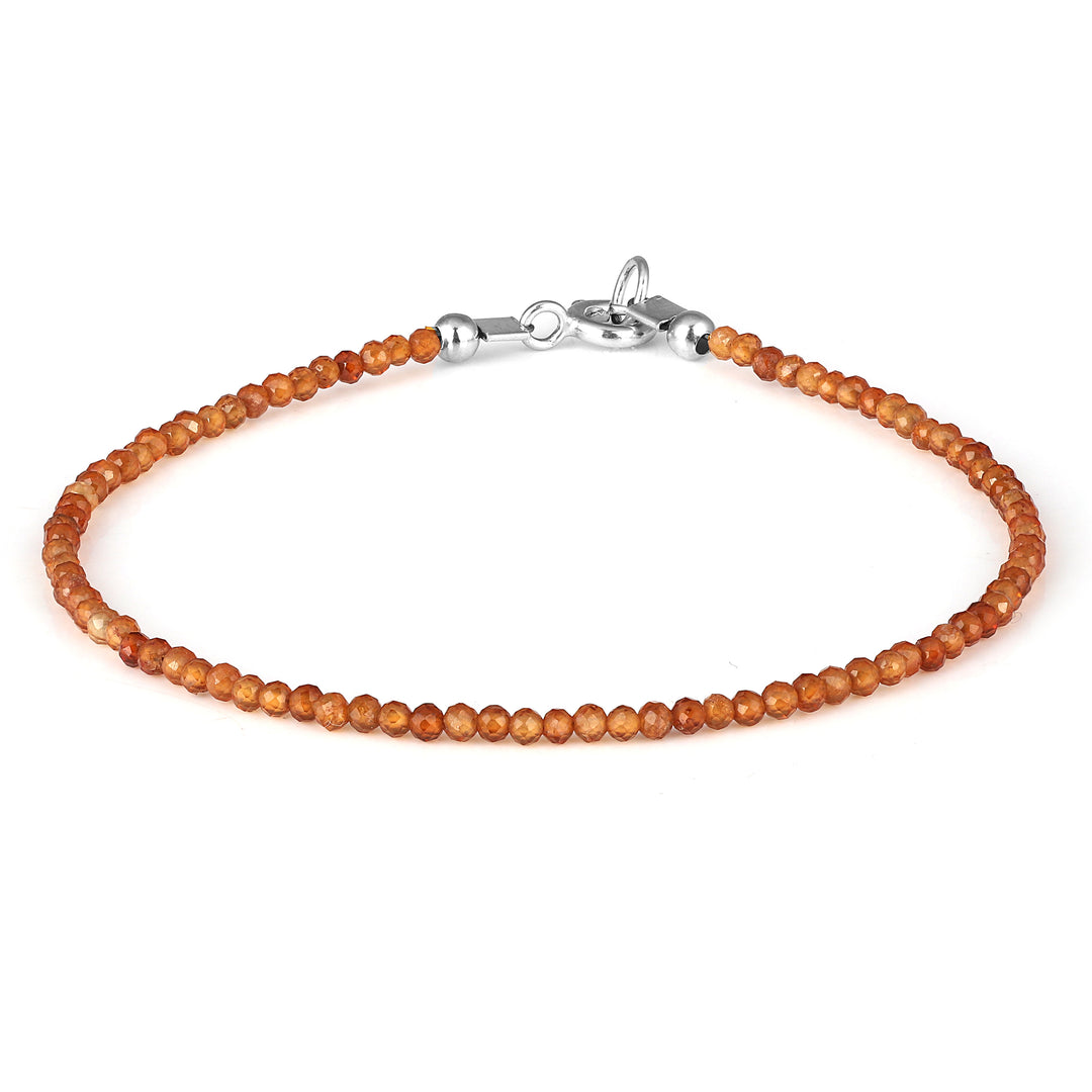 Hessonite Garnet Beads Silver Bracelet