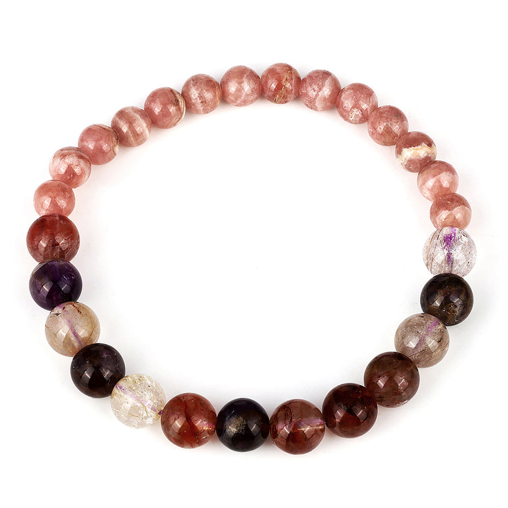 Phantom Quartz and Rhodochrosite Stretch Bracelet