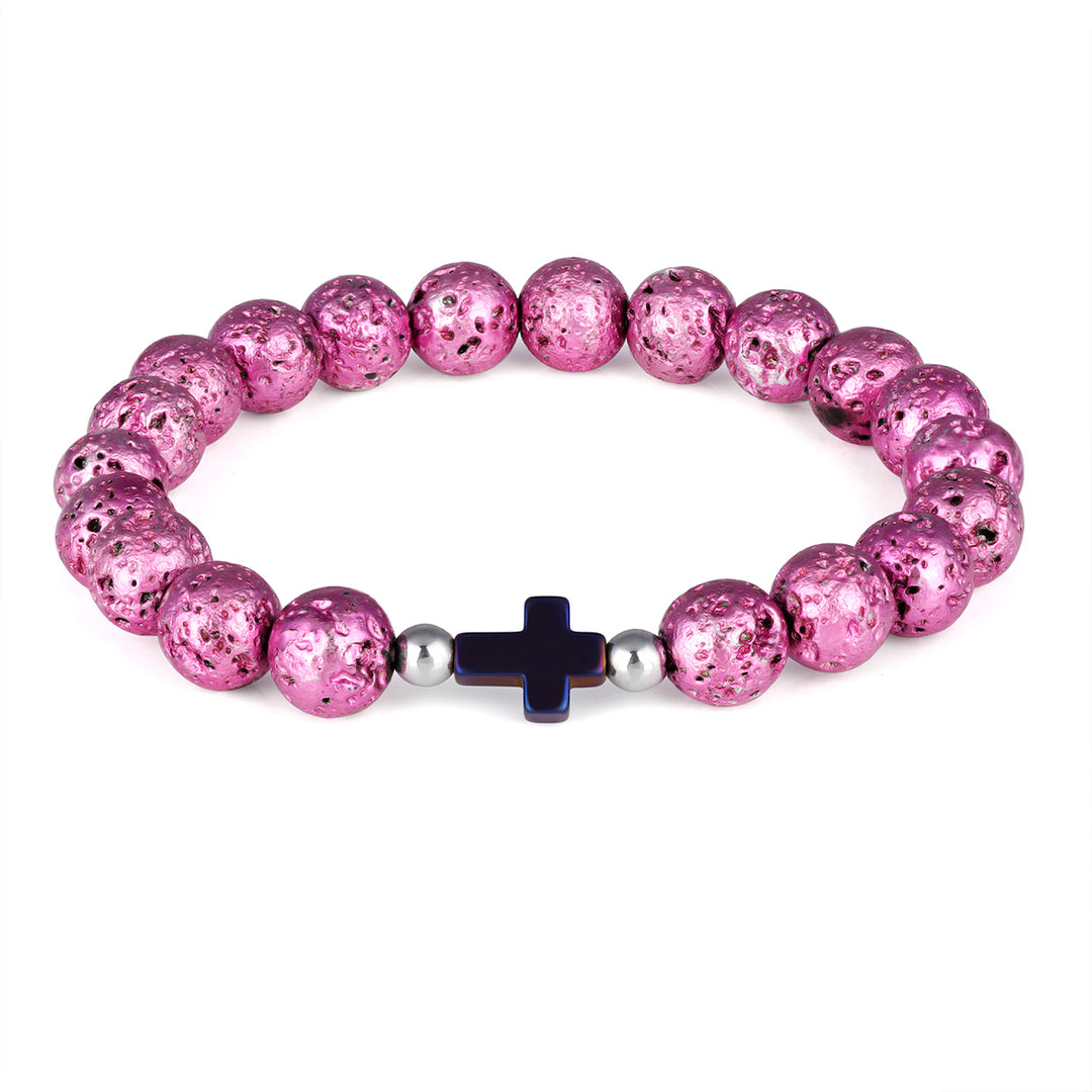 Pink Lava and Hematite Stretch Bracelet