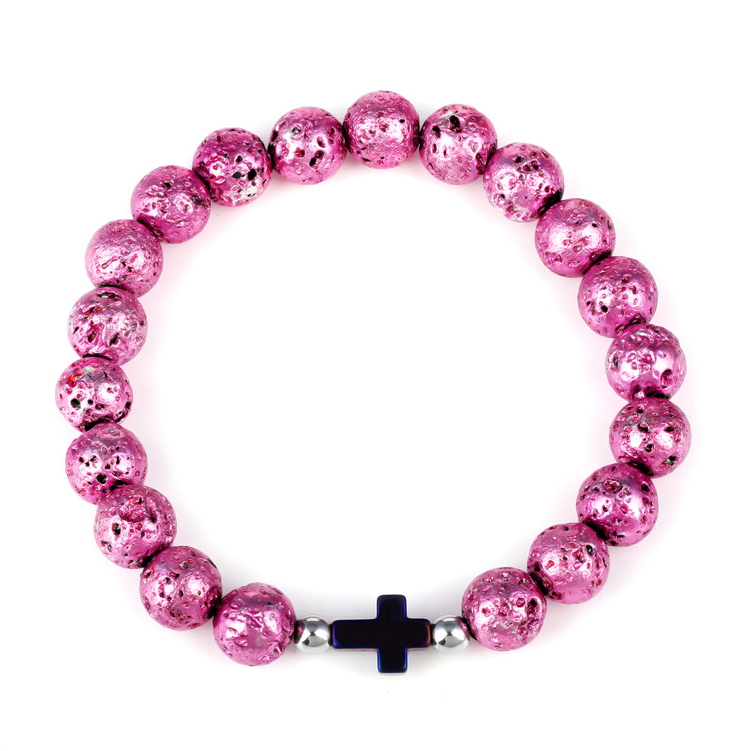 Pink Lava and Hematite Stretch Bracelet