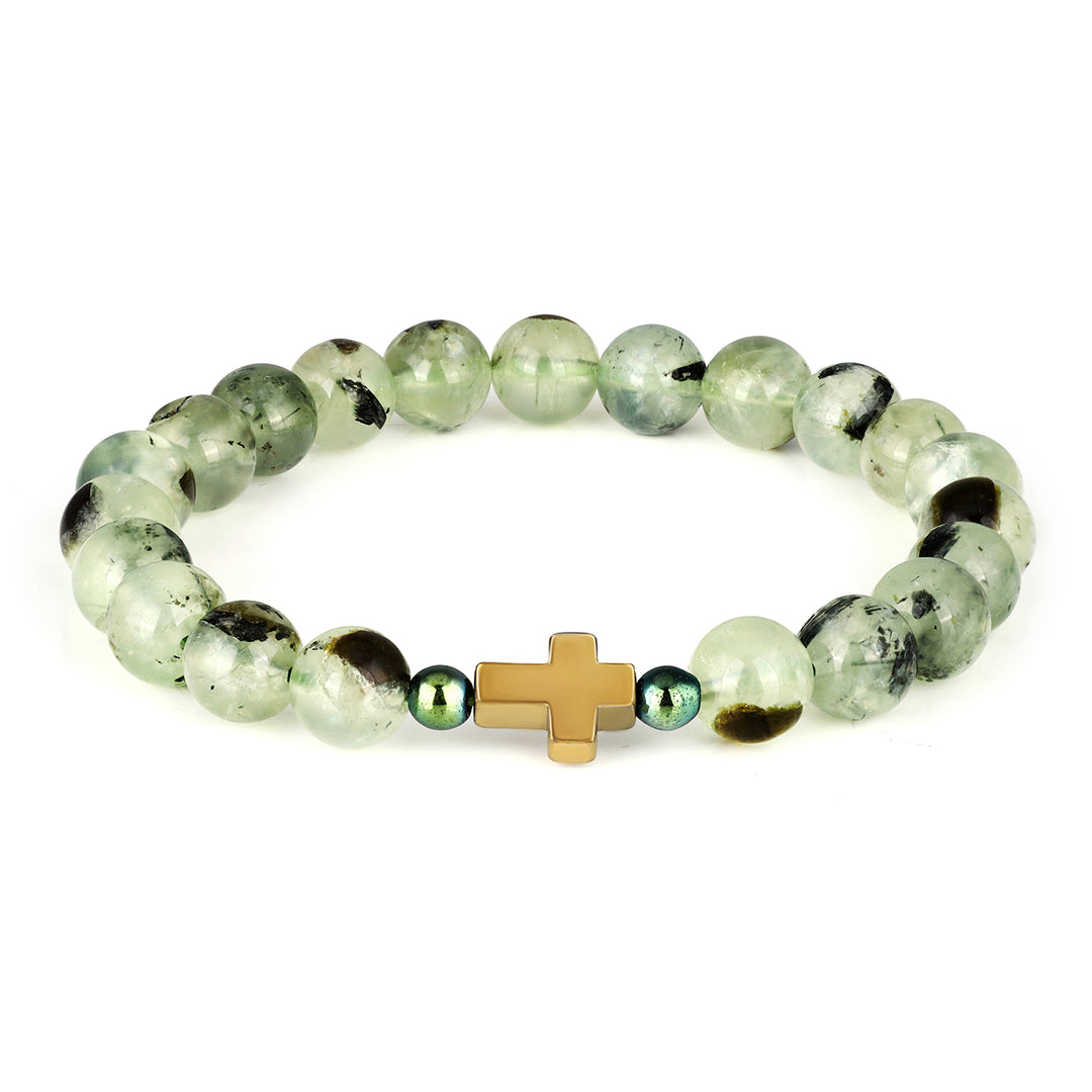 Prehnite and Hematite Stretch Bracelet