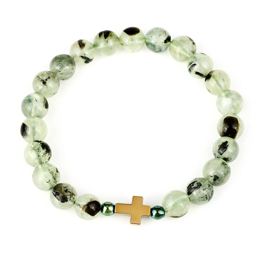 Prehnite and Hematite Stretch Bracelet