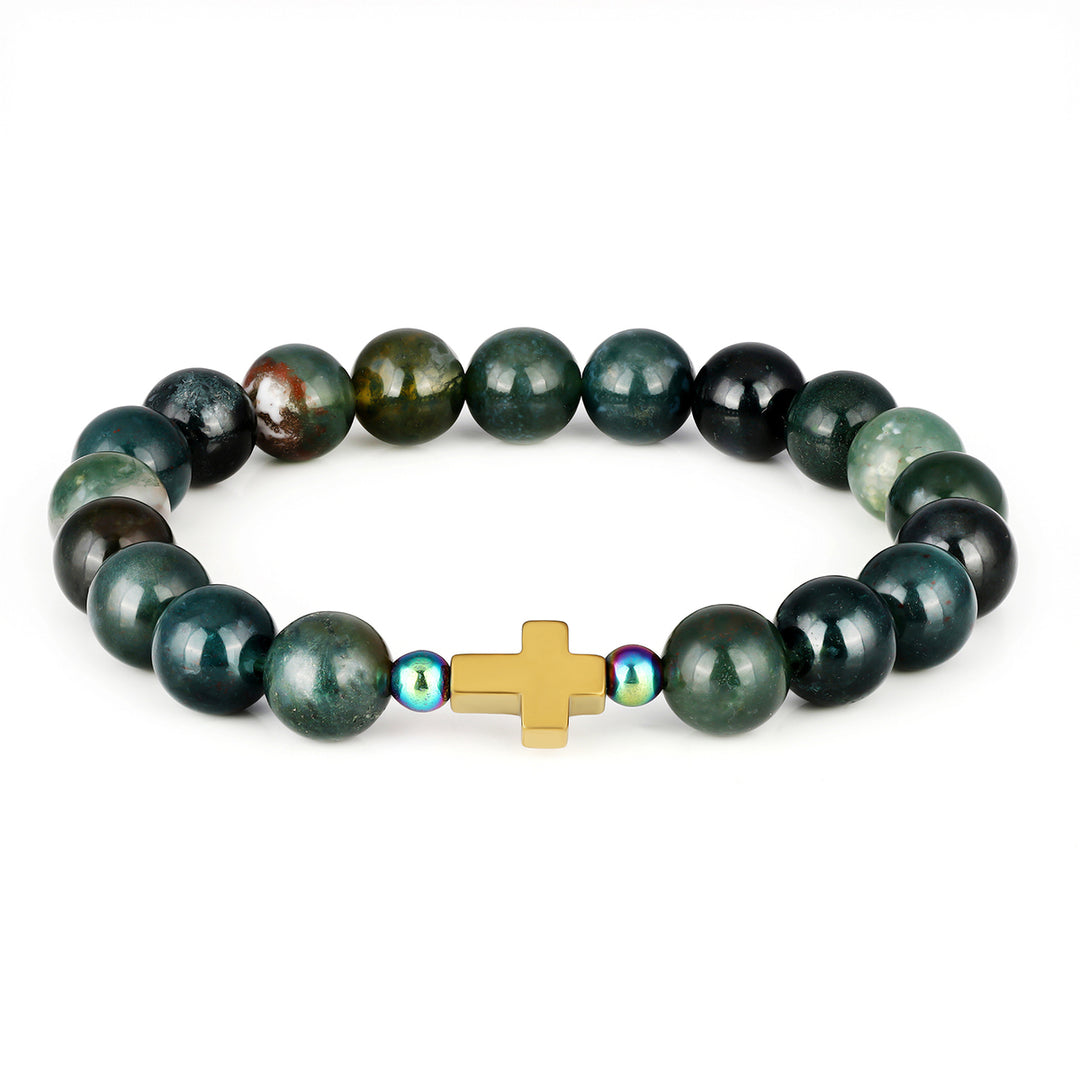 Moss Agate and Hematite Stretch Bracelet