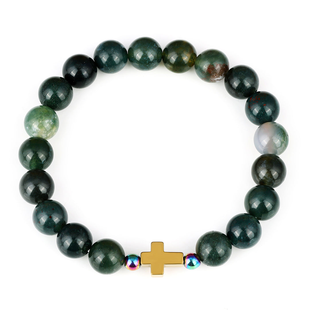 Moss Agate and Hematite Stretch Bracelet