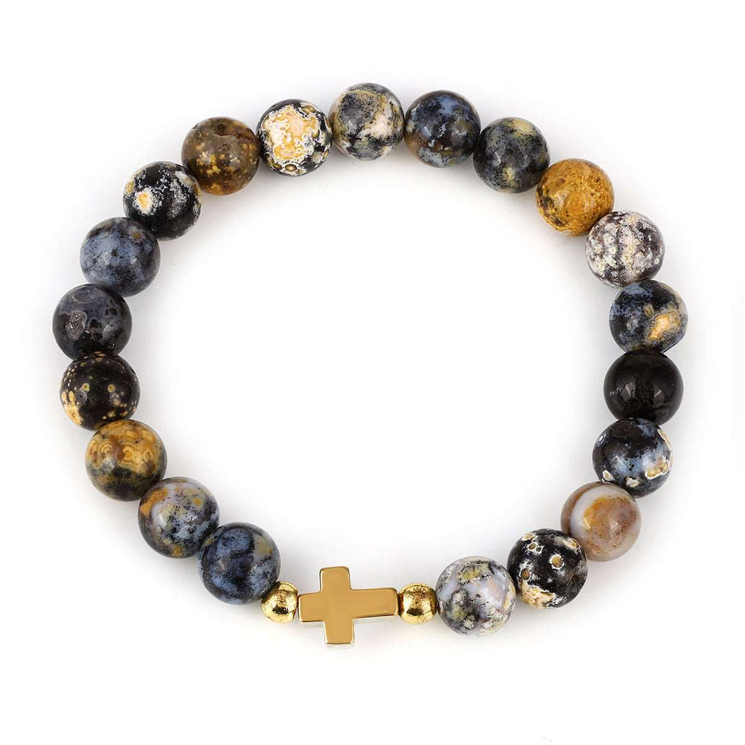 Blue Ocean Jasper and Hematite Stretch Bracelet