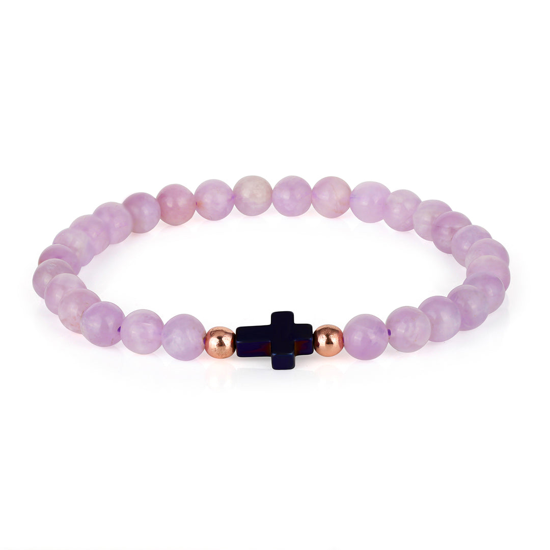 Kunzite and Hematite Stretch Bracelet