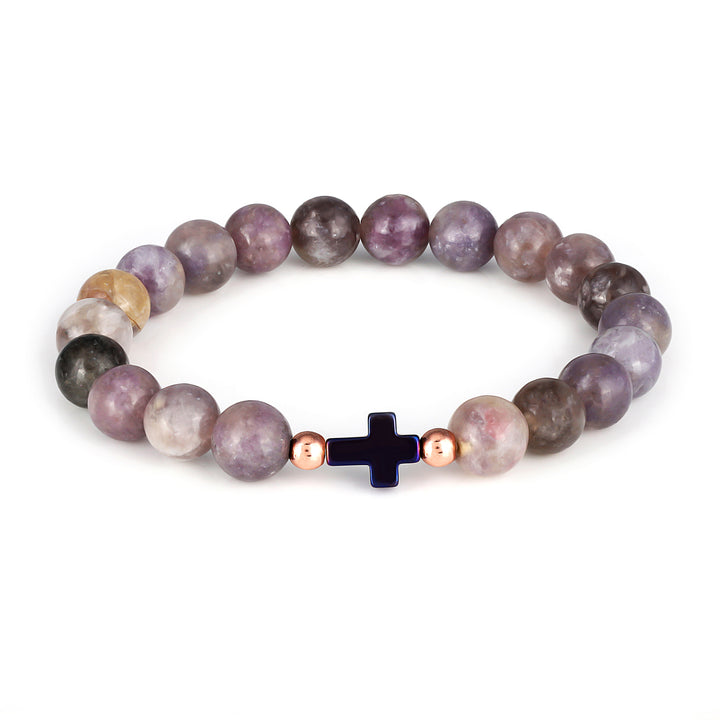 Lepidolite Tourmaline and Hematite Stretch Bracelet