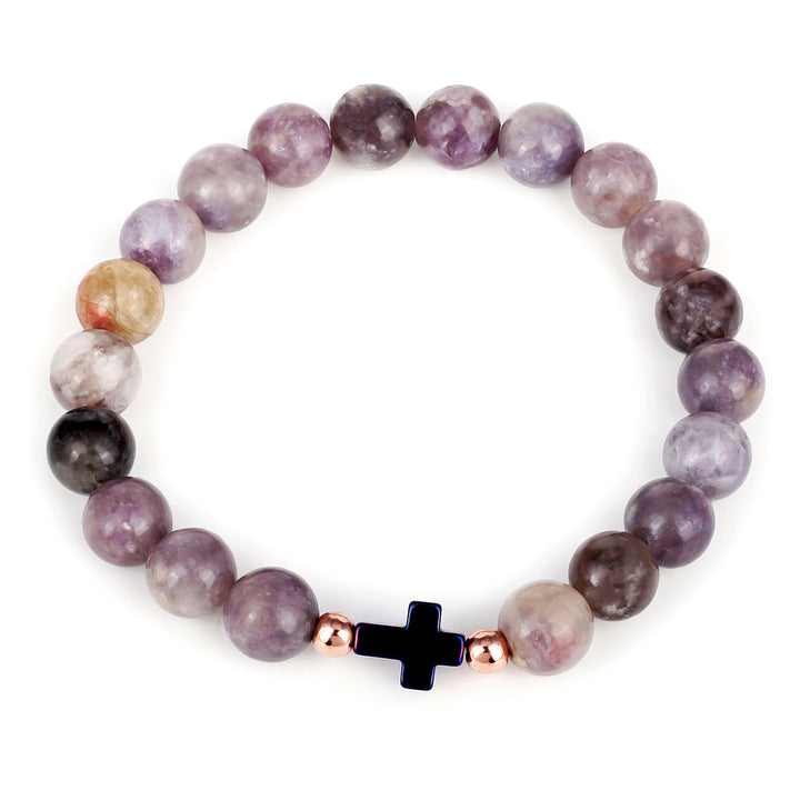 Lepidolite Tourmaline and Hematite Stretch Bracelet