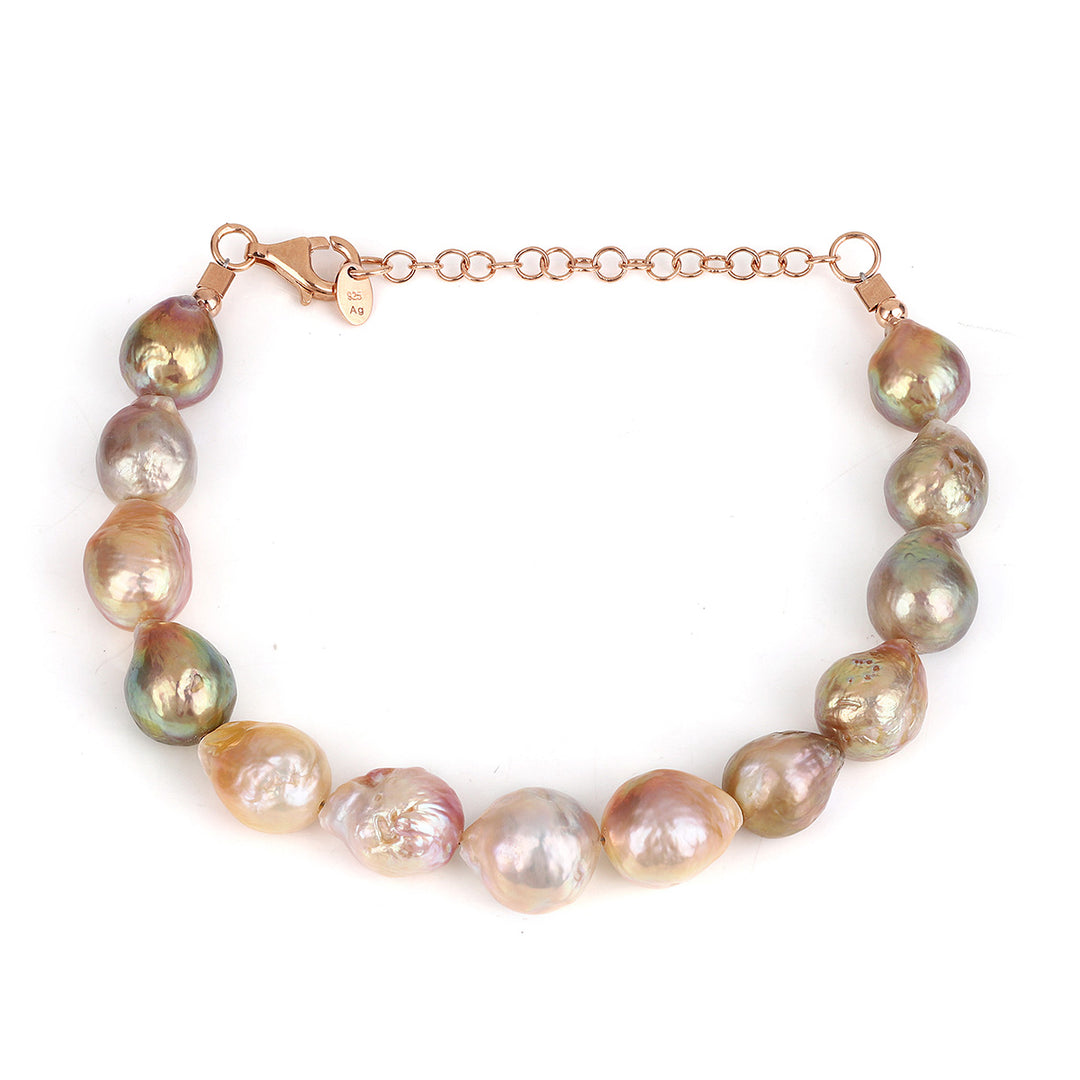 Mystic Pink Pearl Beads Silver Bracelet