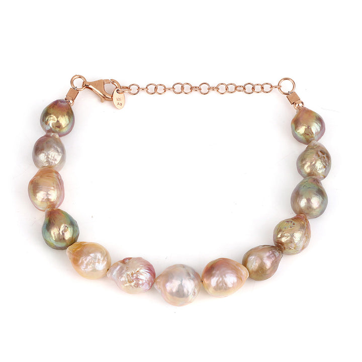 Mystic Pink Pearl Beads Silver Bracelet