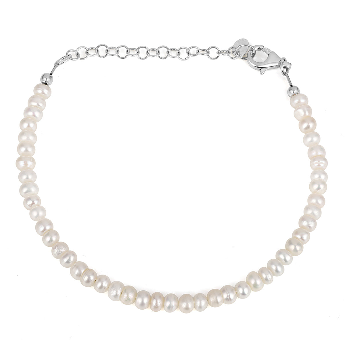 Pearl Rondelle Beads Silver Bracelet