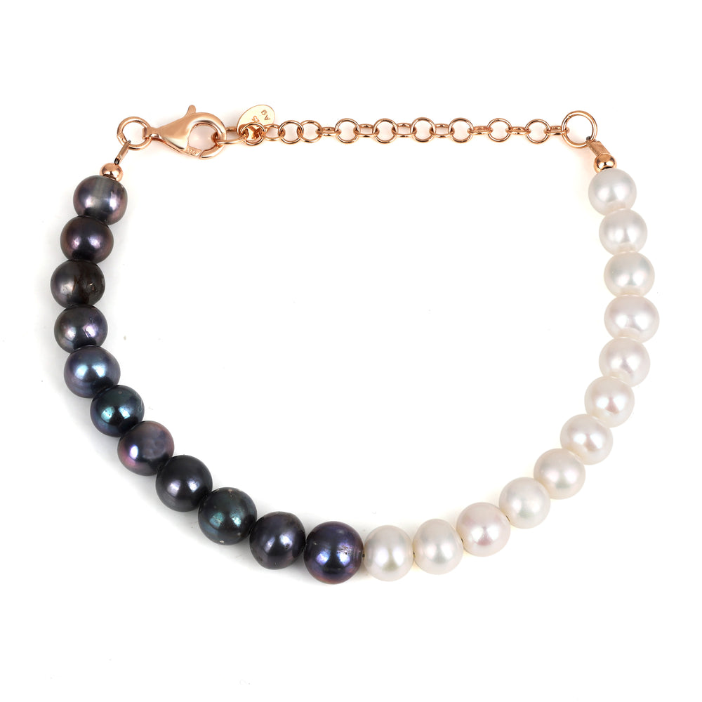 Black and White Pearl Silver Bracelet