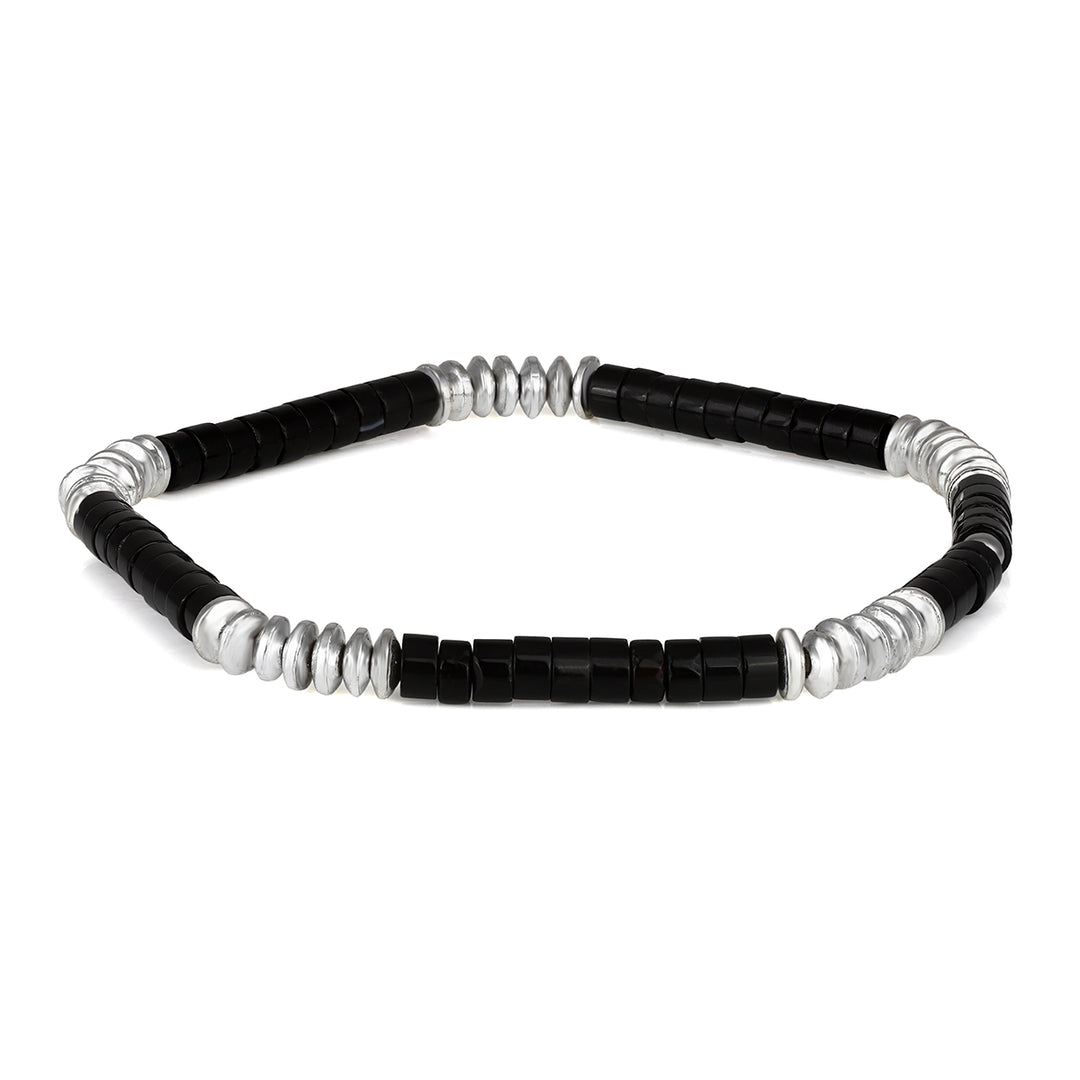 Black Onyx and Hematite Stretch Bracelet