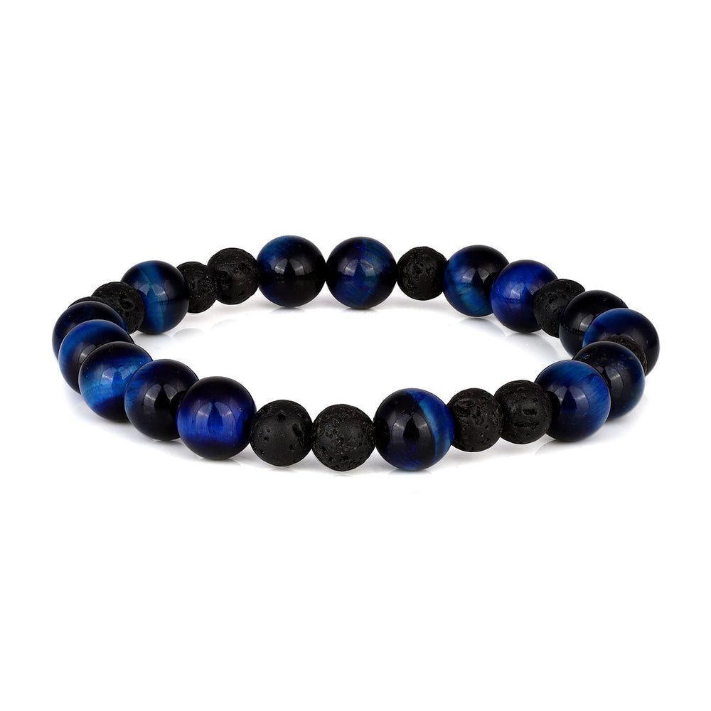 Blue Tiger's Eye and Lava Beads Stretch Bracelet