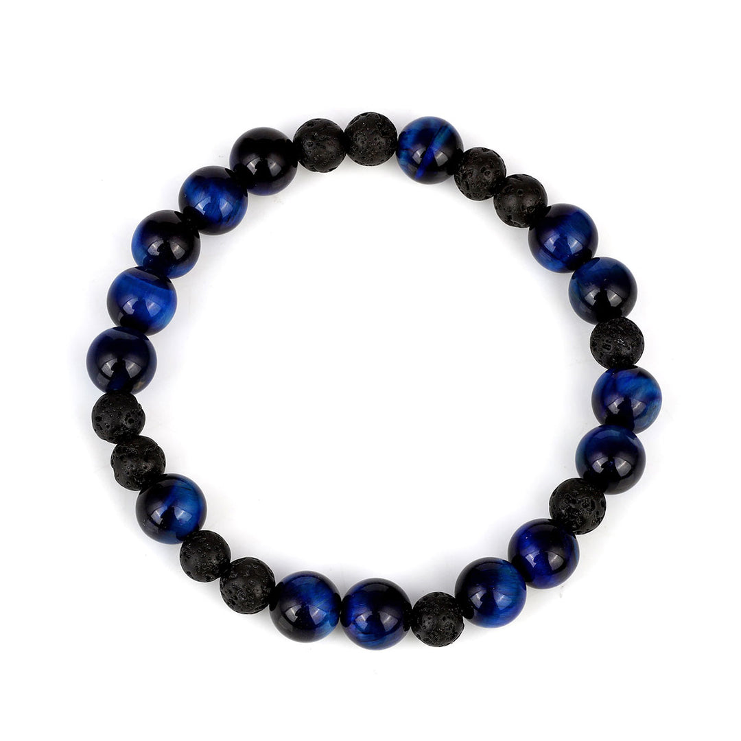 Blue Tiger's Eye and Lava Beads Stretch Bracelet
