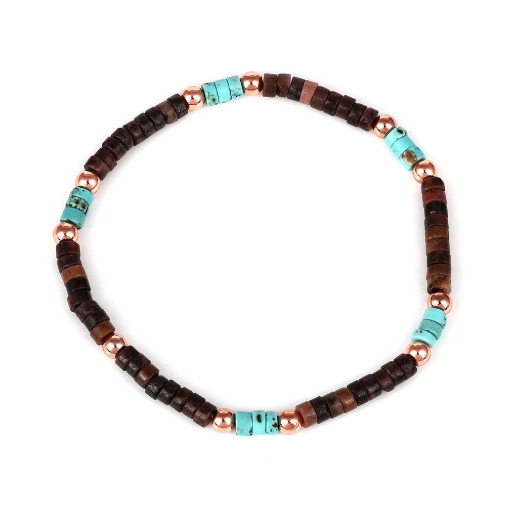 Rhodonite, Turquoise and Hematite Stretch Bracelet