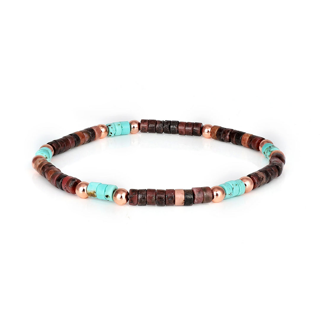 Rhodonite, Turquoise and Hematite Stretch Bracelet