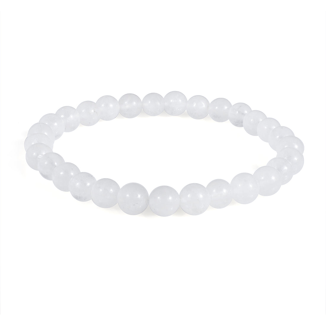 Elegant Selenite Stretch Bracelet adorned with 6mm smooth round white beads, a stylish accessory for mental clarity and spiritual purity
