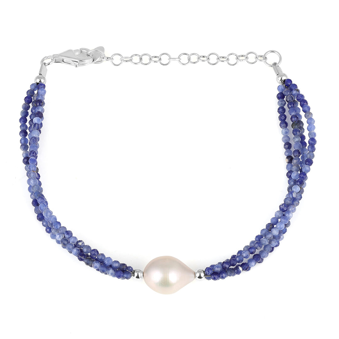 Sodalite and Pearl Silver Bracelet