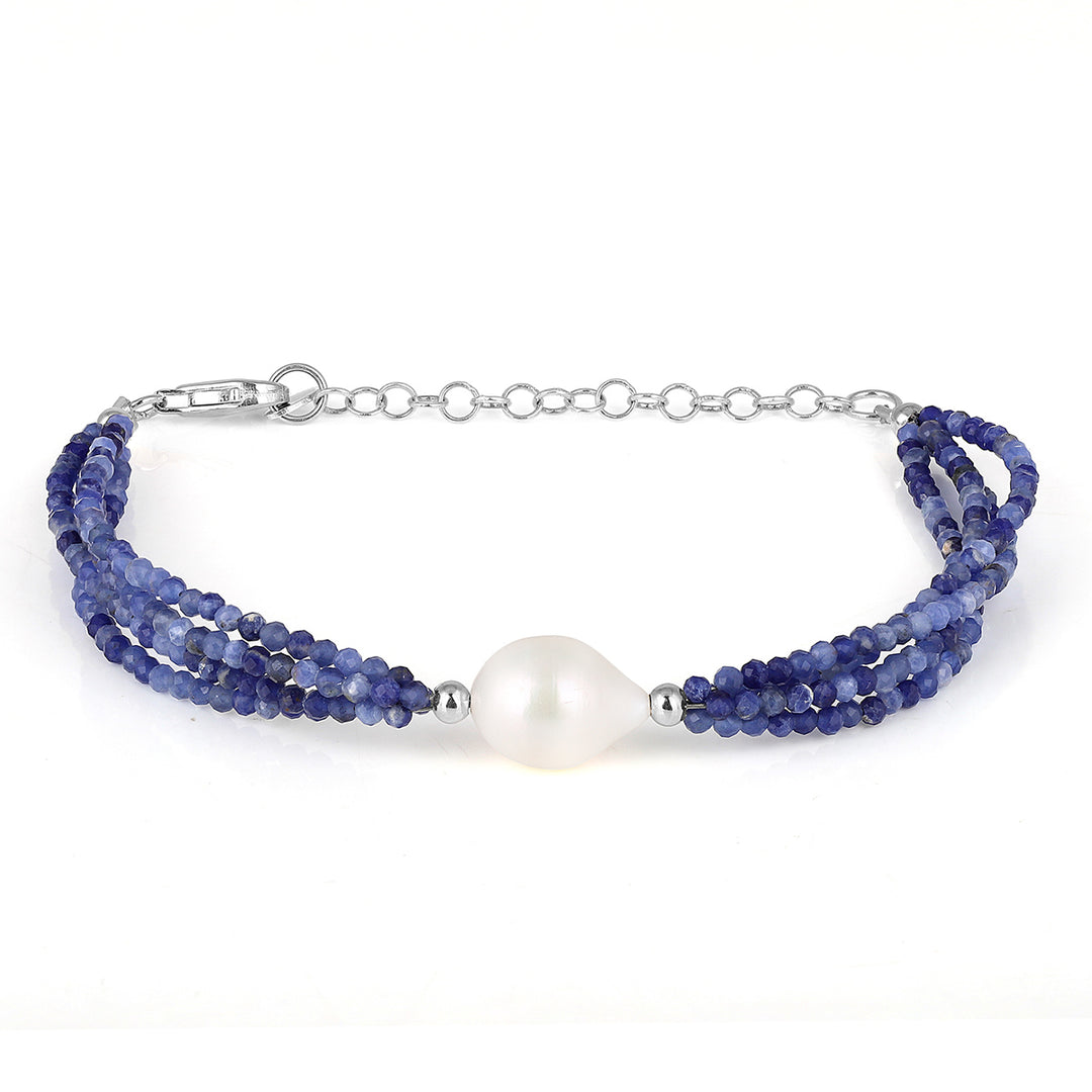 Sodalite and Pearl Silver Bracelet